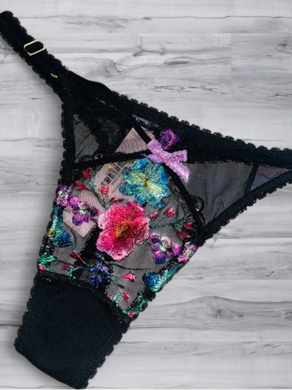 💐 Dark Blossom Adjustable Thong Very Sexy x Victoria Secret Small NWT